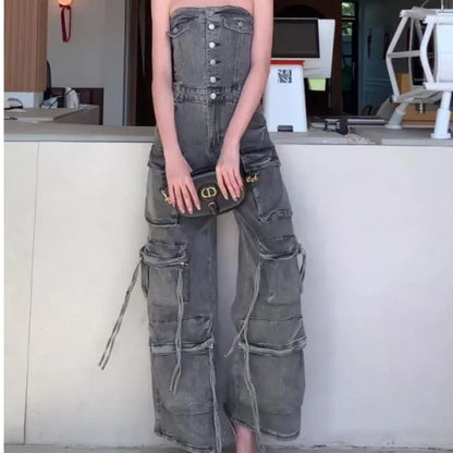 Tatiana | Tube Top Single-breasted Overall Jumpsuit