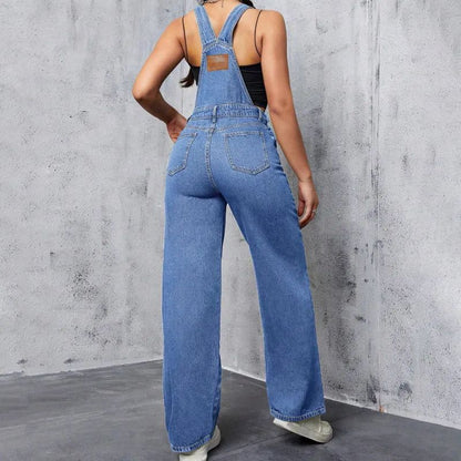 Elodie | Washed Blue Denim Overalls Casual And Loose-Fitting