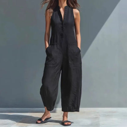Clarissa | Casual V-Neck Buttons Trousers Women's Overall Pants