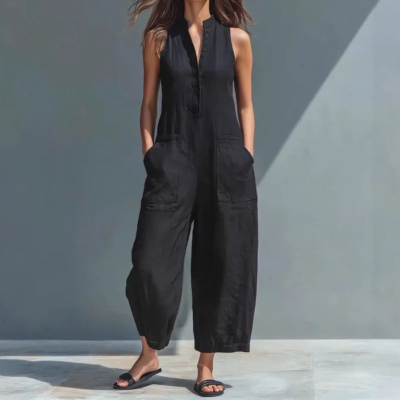 Clarissa | Casual V-Neck Buttons Trousers Women's Overall Pants