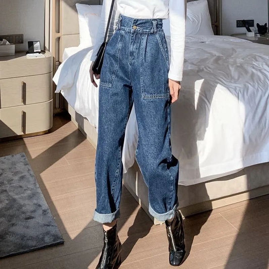Retro High-Waist Wide-Leg Denim Pants