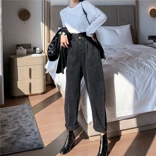 Retro High-Waist Wide-Leg Denim Pants