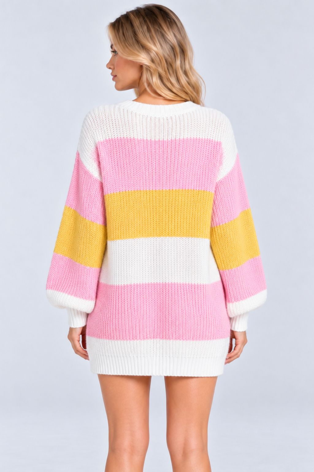 Iris® | Rainbow-Striped V-Neck Winter Knit Dress