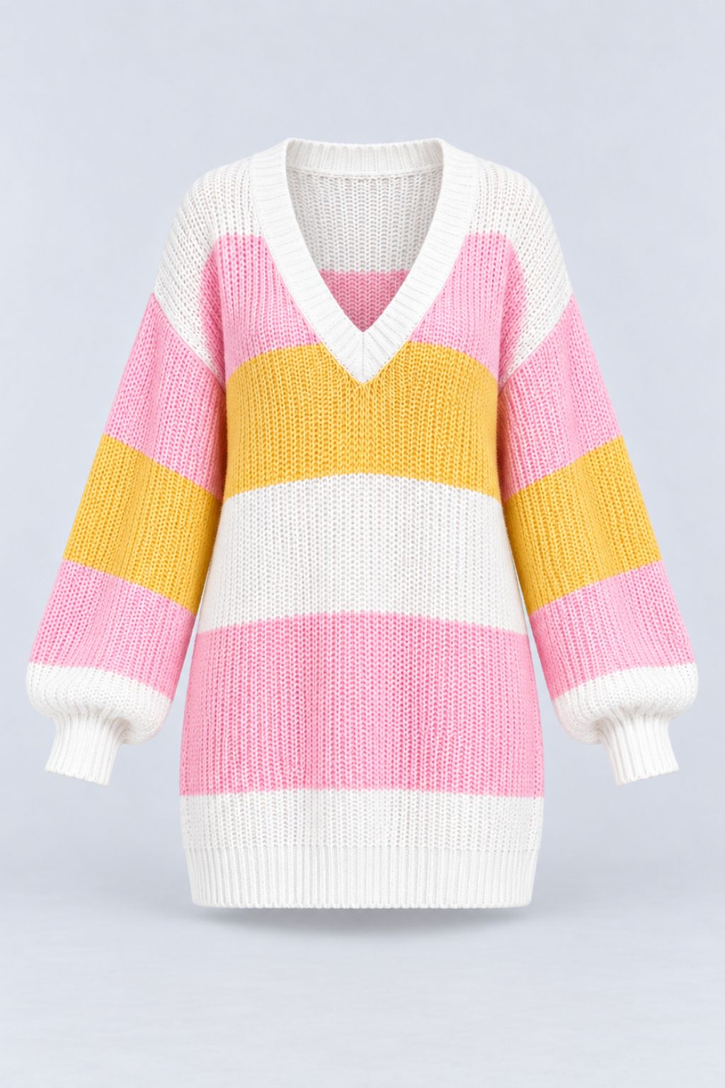 Iris® | Rainbow-Striped V-Neck Winter Knit Dress