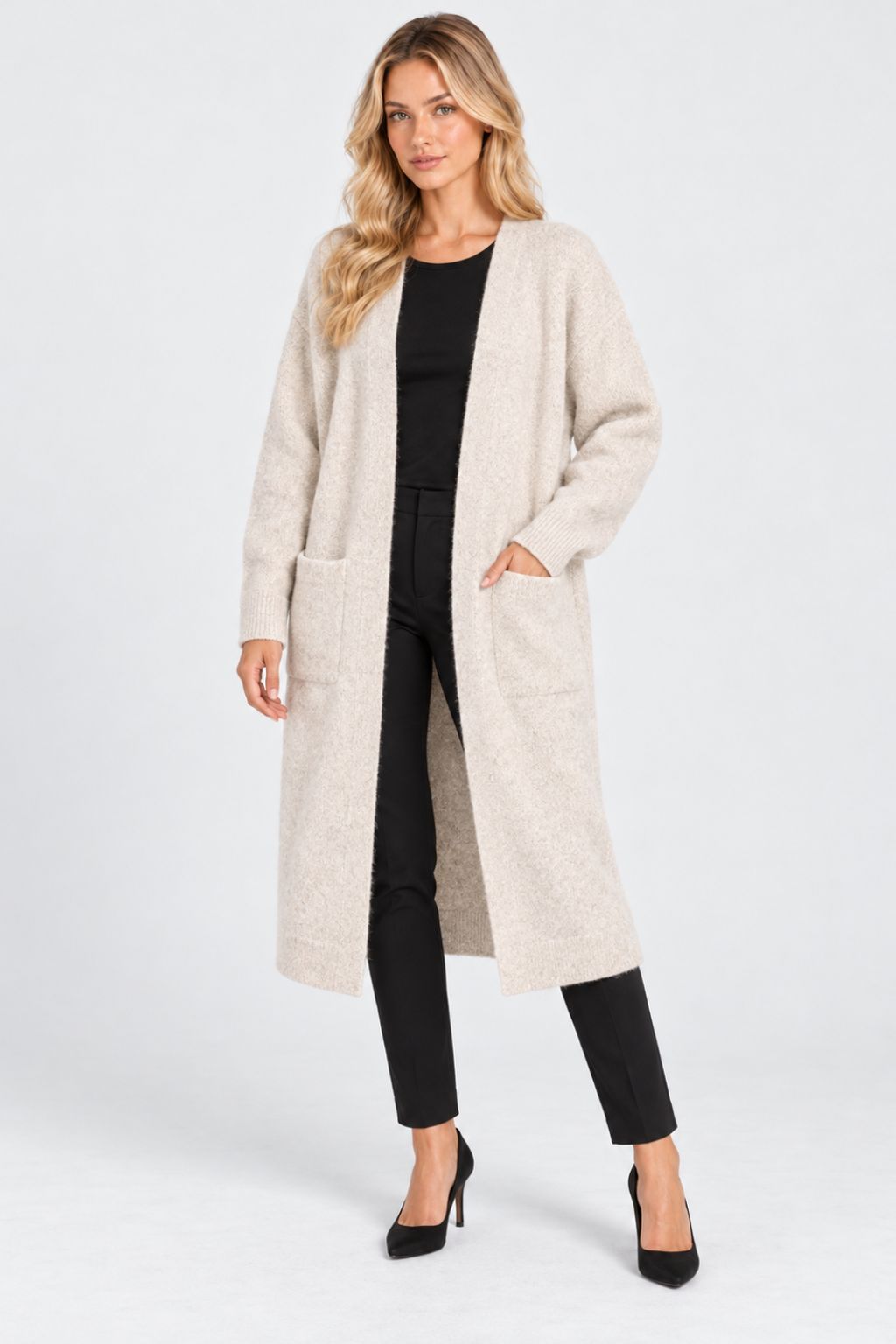 Genevieve® | Relaxed Mid-Length Knitted Cardigan