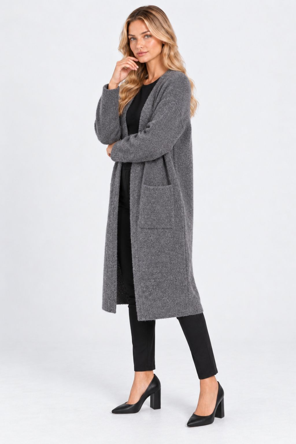 Genevieve® | Relaxed Mid-Length Knitted Cardigan