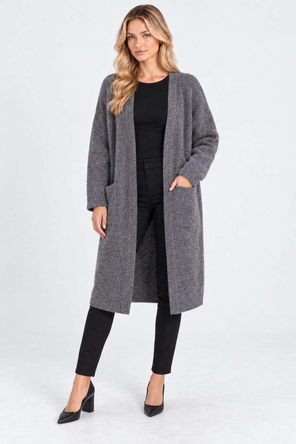 Genevieve® | Relaxed Mid-Length Knitted Cardigan