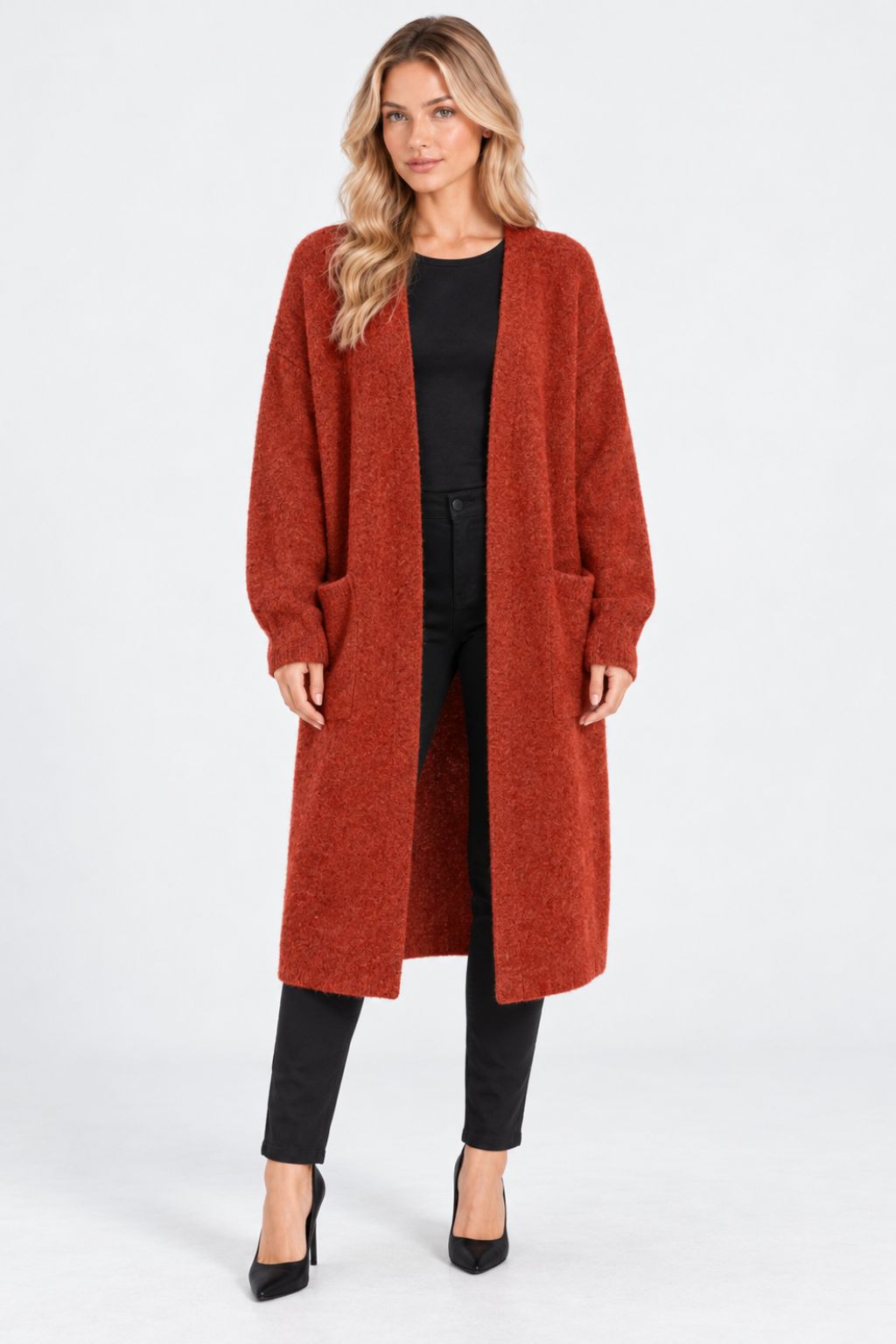 Genevieve® | Relaxed Mid-Length Knitted Cardigan
