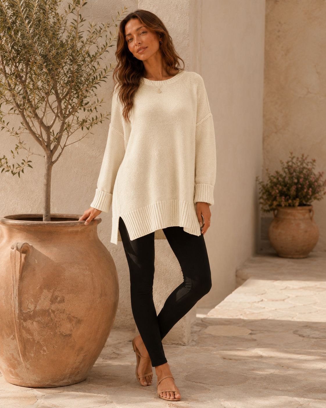 Rosalie Side Slit Loose Wool Knit Pullover Blouse