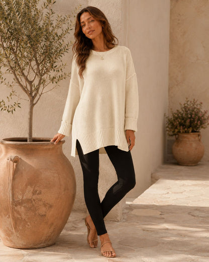 Rosalie Side Slit Loose Wool Knit Pullover Blouse