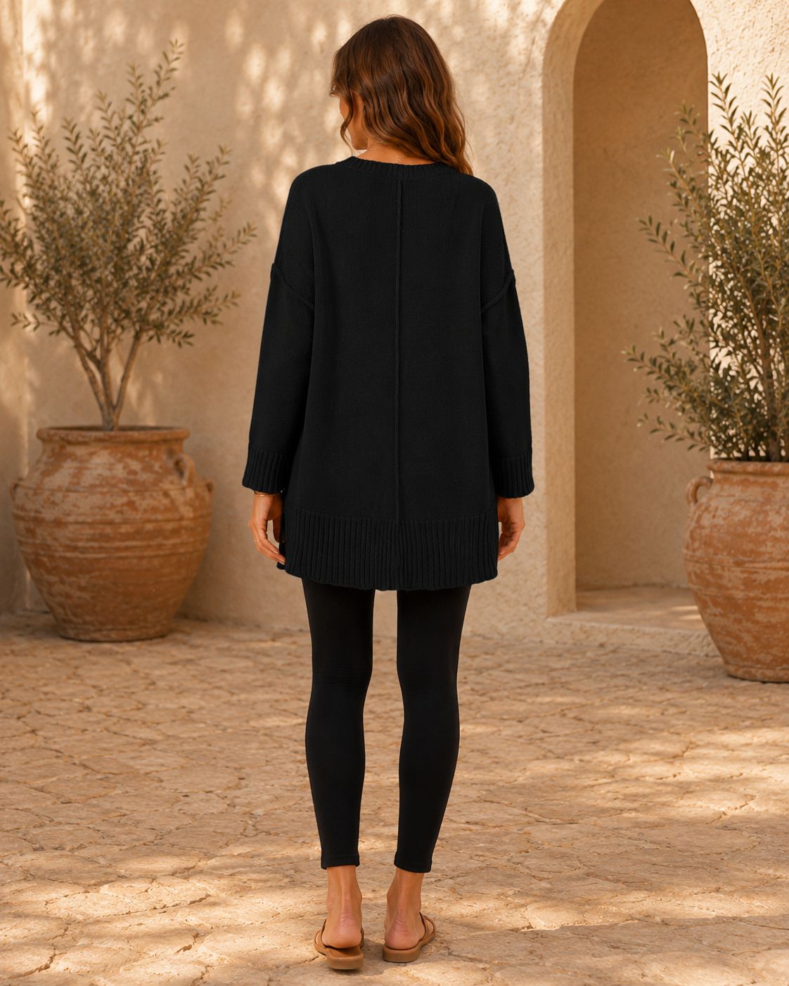 Rosalie Side Slit Loose Wool Knit Pullover Blouse