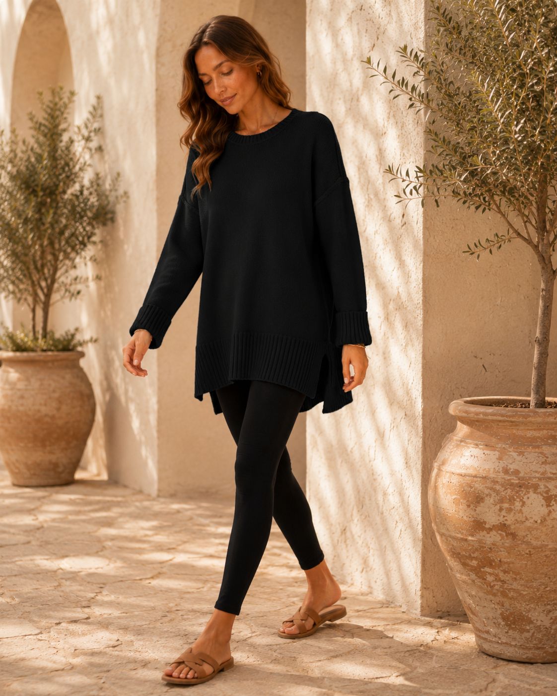 Rosalie Side Slit Loose Wool Knit Pullover Blouse