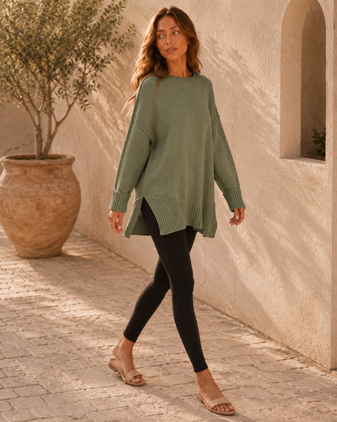 Rosalie Side Slit Loose Wool Knit Pullover Blouse