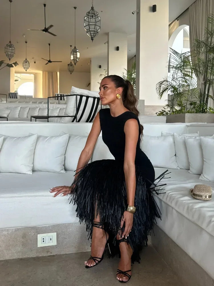 Helga® | Long dress with fringes
