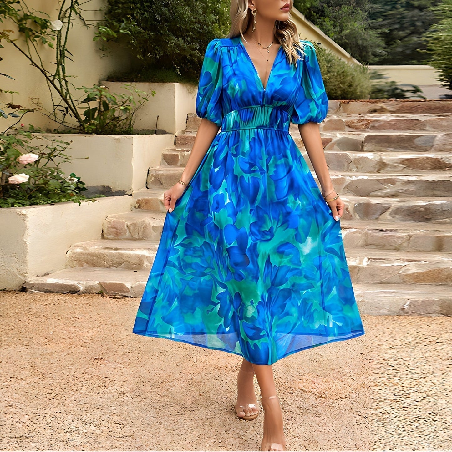 Adela® | V-Neck Midi Dress