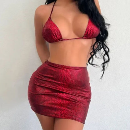 Hannelore | Snake Pattern 3-Piece Bikini Skirt Set