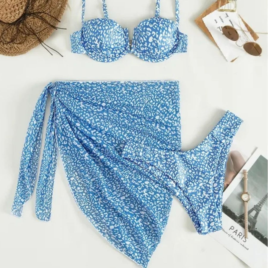 Sienna | Floral Bikini & Cover-Up Dress Set — Blue