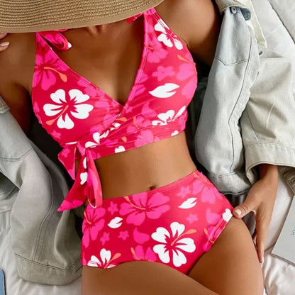 Maya | Lace Up Printed High Waisted Bikini Split