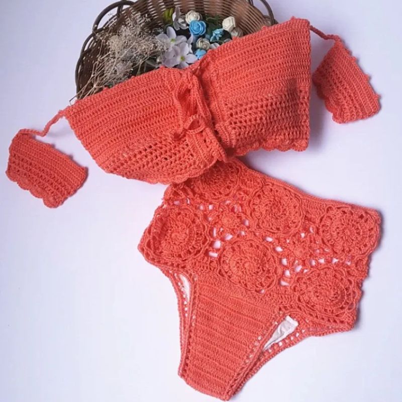 Tatiana | Knitted Off-Shoulder High-Waist Bikini Set