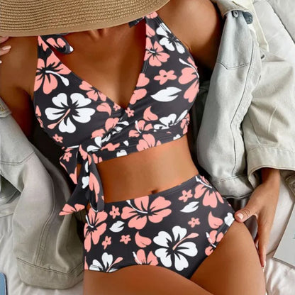 Maya | Lace Up Printed High Waisted Bikini Split