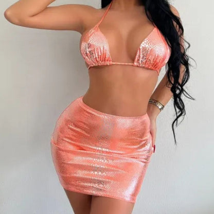 Hannelore | Snake Pattern 3-Piece Bikini Skirt Set