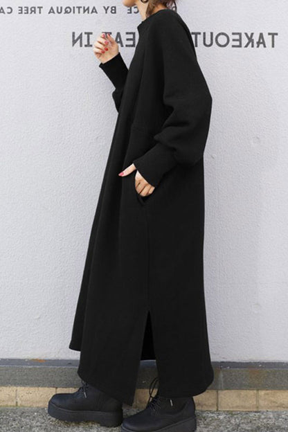 Beate | Solid sweatshirt dress with a crew neck and slit