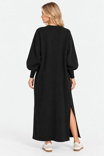 Freya | Crew-Neck Sweatshirt Dress with Side Slit