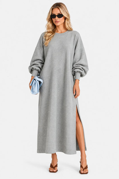 Freya | Crew-Neck Sweatshirt Dress with Side Slit