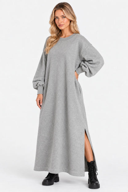 Freya | Crew-Neck Sweatshirt Dress with Side Slit
