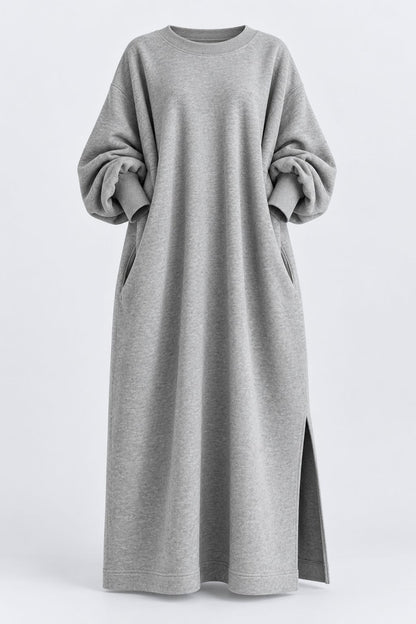 Freya | Crew-Neck Sweatshirt Dress with Side Slit