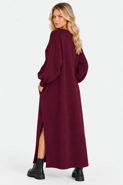Freya | Crew-Neck Sweatshirt Dress with Side Slit