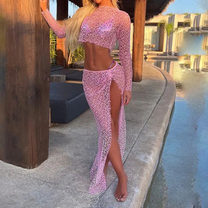 Lindsay | Solid Color Hollow Beach Bikini Swimsuit Blouse