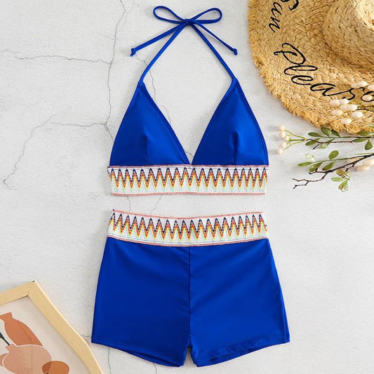 Lauryn | High Waist Pure Color Boxers Split Swimsuit