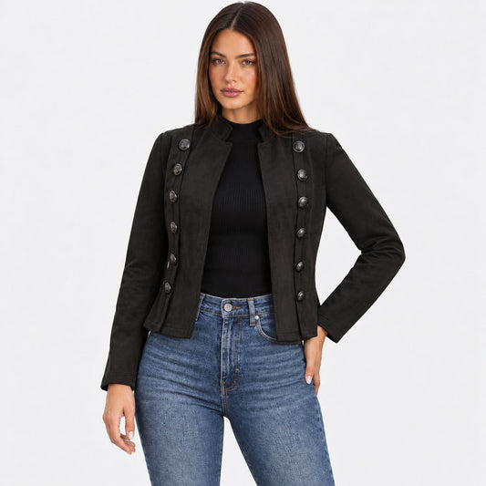 Tailored Cropped Faux-Suede Blazer