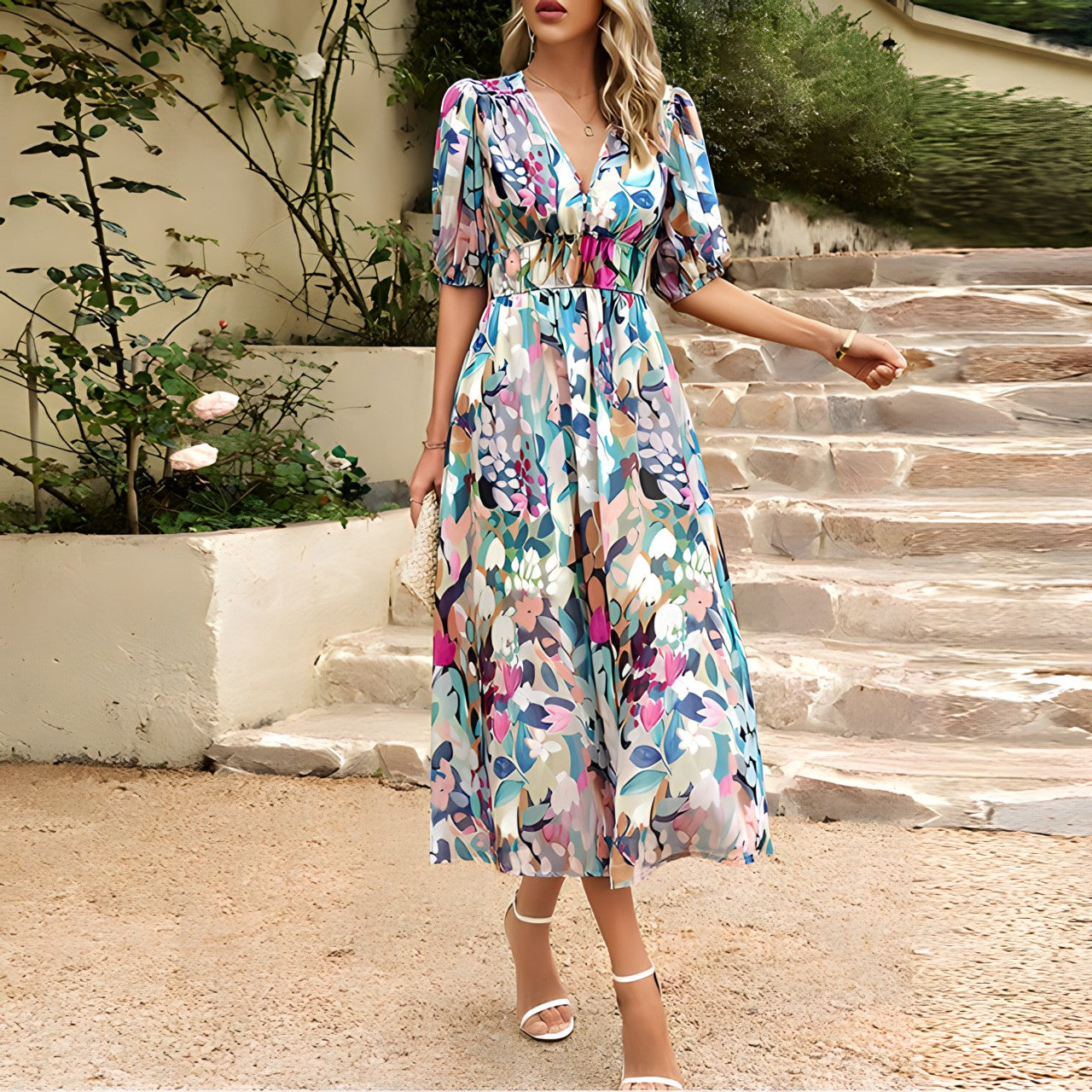 Adela® | V-Neck Midi Dress