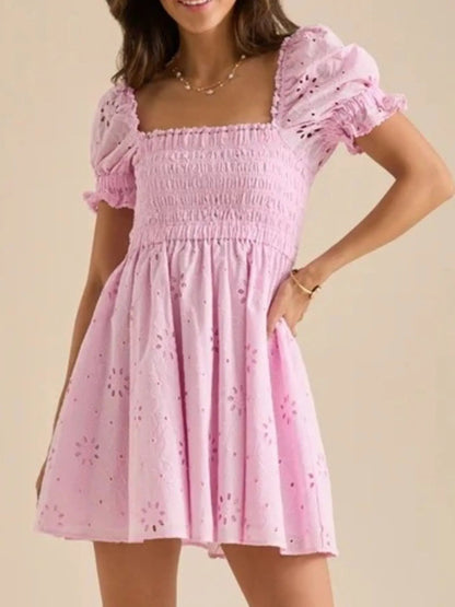 Maddalena® | Puff Sleeve Open Back Mini Dress