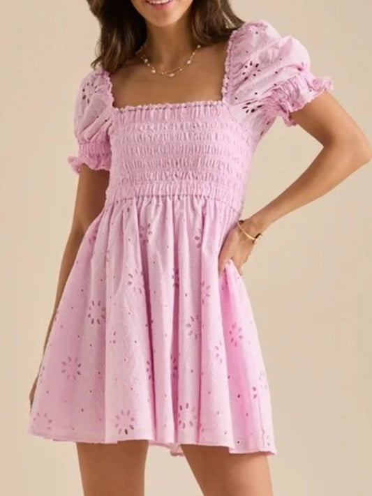 Maddalena® | Puff Sleeve Open Back Mini Dress