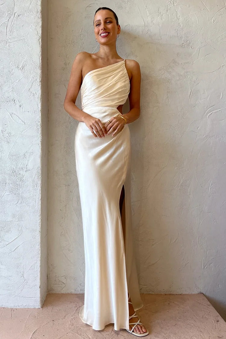 Regina® | One shoulder ruched evening dress with high slit and cami maxi dress