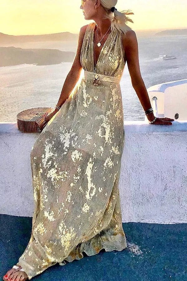 Regina® | Golden Sunset Stories V-neck maxi dress