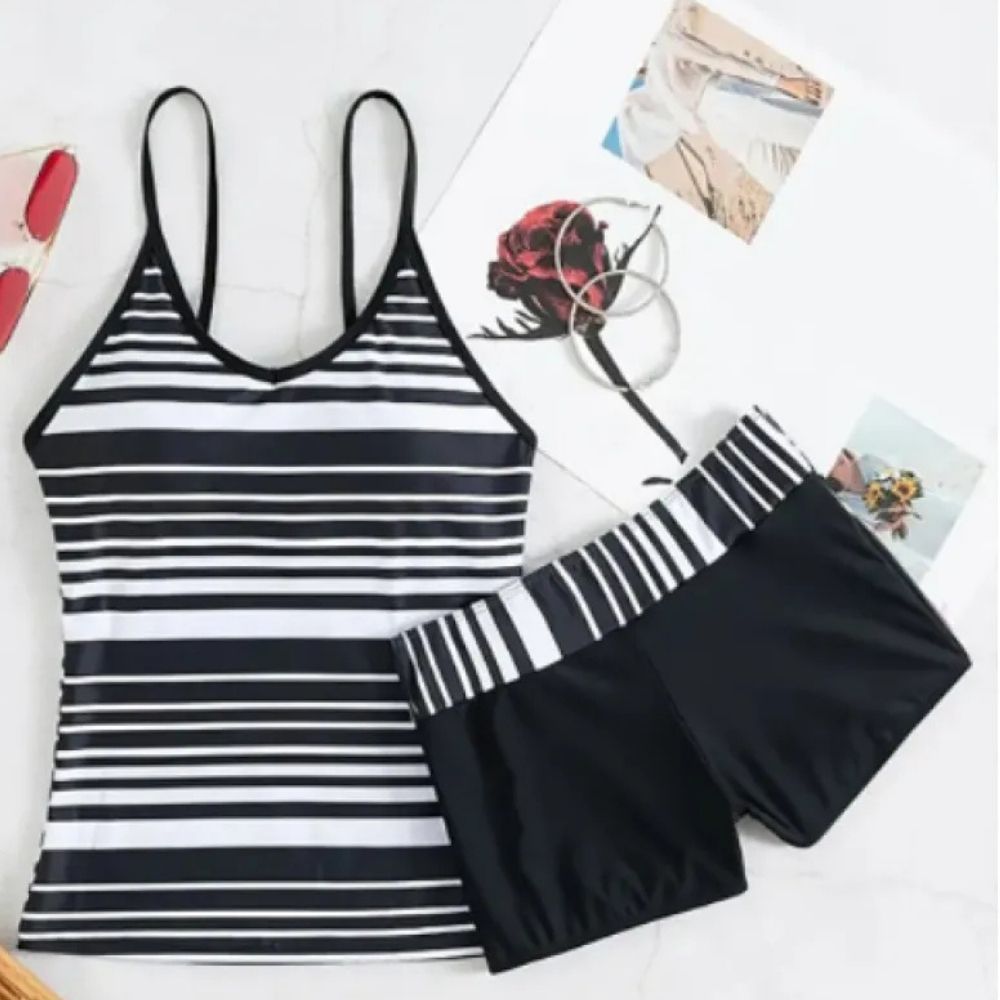 Maya | Women Tankini Swimsuit  Straps Top & Striped Boxer