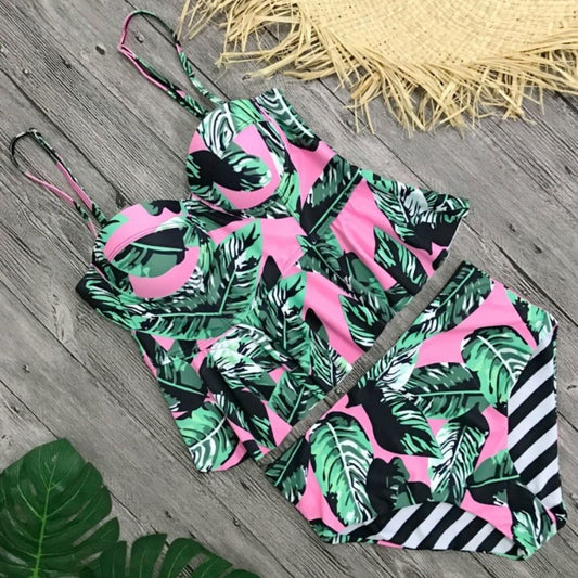 Ella | Women Floral Push-Up High-Waist Tankini Set