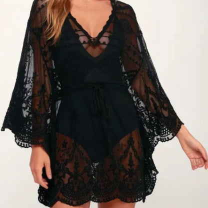 Clara | Women Lace Bikini Set with Elegant See-Through Blouse