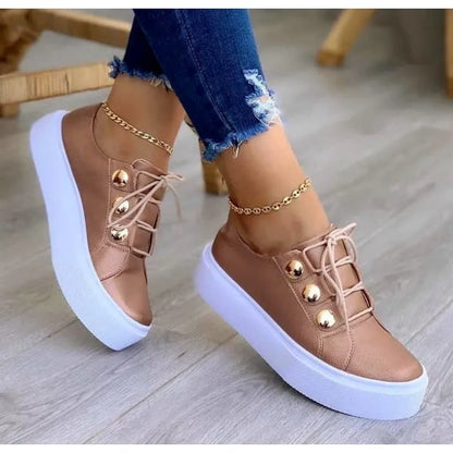 Clara | Lace-up Flats Rivet Casual Shoes