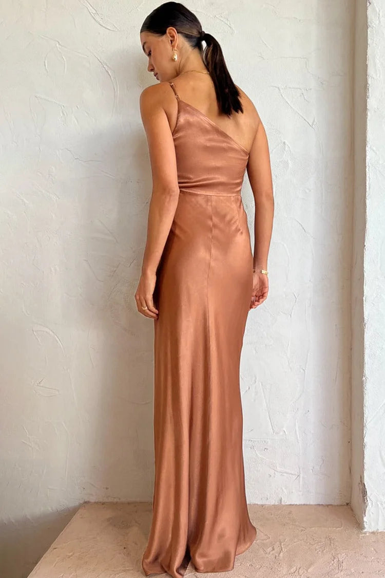 Regina® | One shoulder ruched evening dress with high slit and cami maxi dress