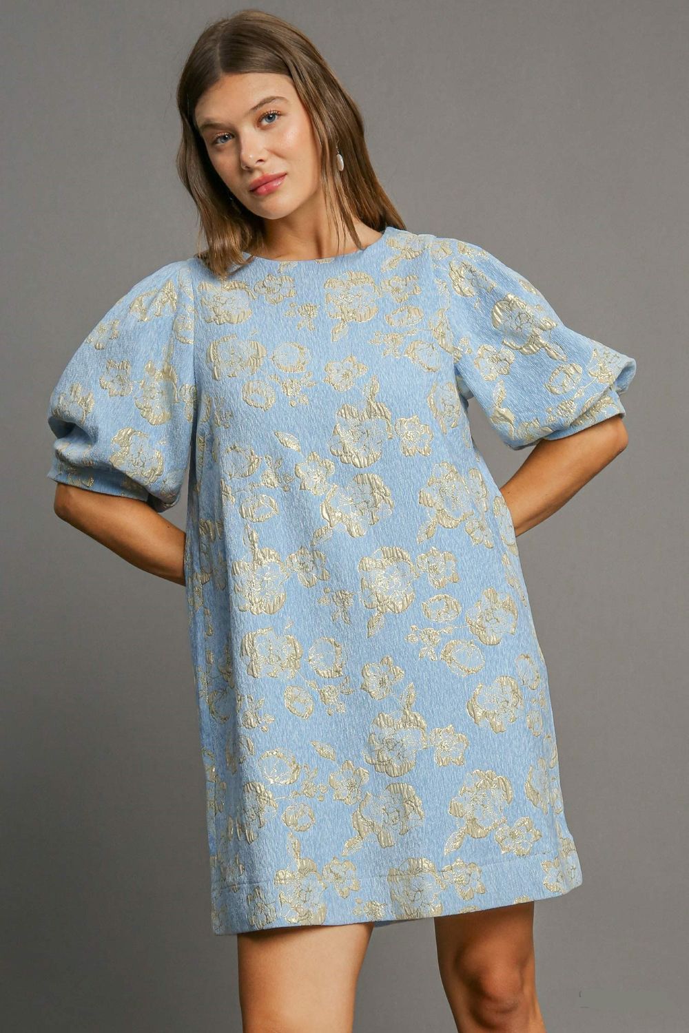 Eva® | Floral jacquard mini dress with puff sleeves