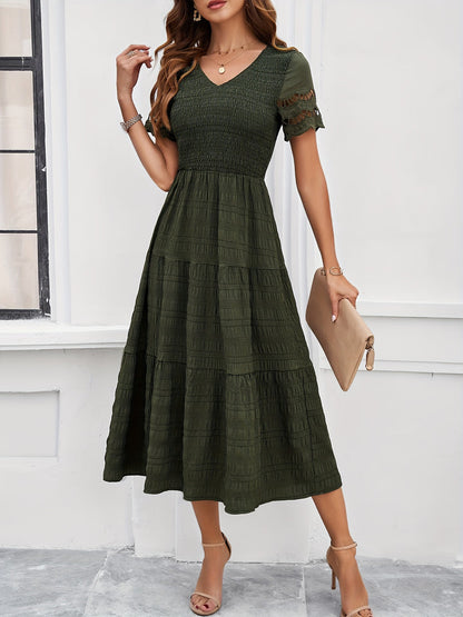 Cristina® | Elegant A-Line Short-Sleeved Lace Maxi Dress
