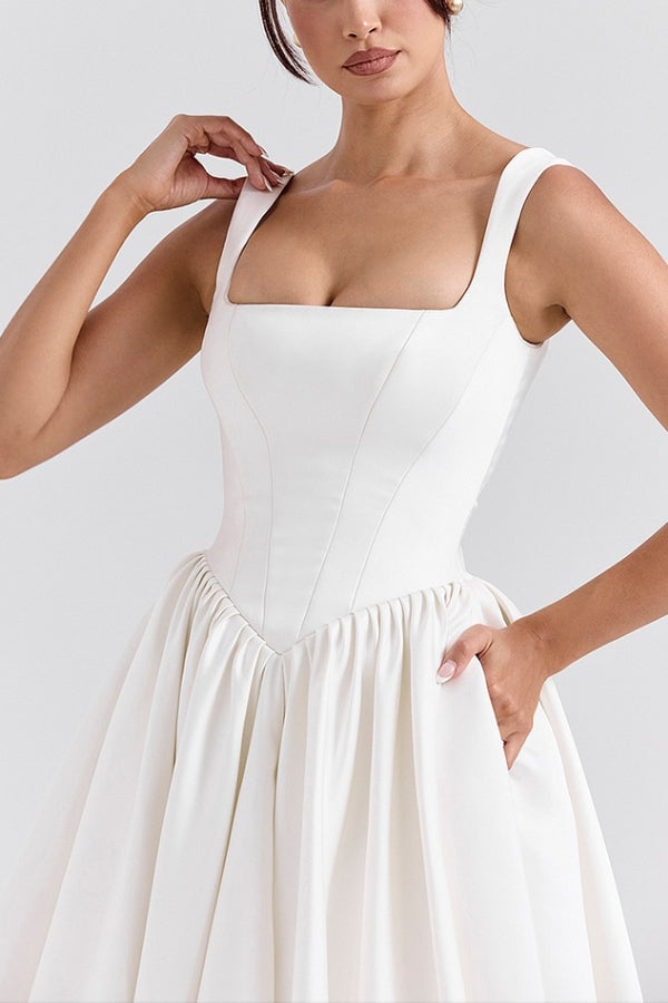 Kara® | Wide straps, corset, solid color maxi dresses, white