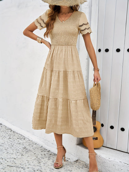 Cristina® | Elegant A-Line Short-Sleeved Lace Maxi Dress