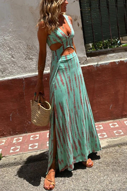 Abigail® | Stretch tie-dye slit dress with cutouts