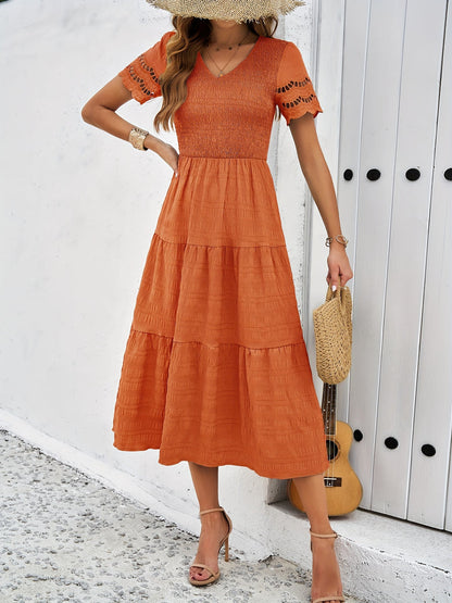 Cristina® | Elegant A-Line Short-Sleeved Lace Maxi Dress